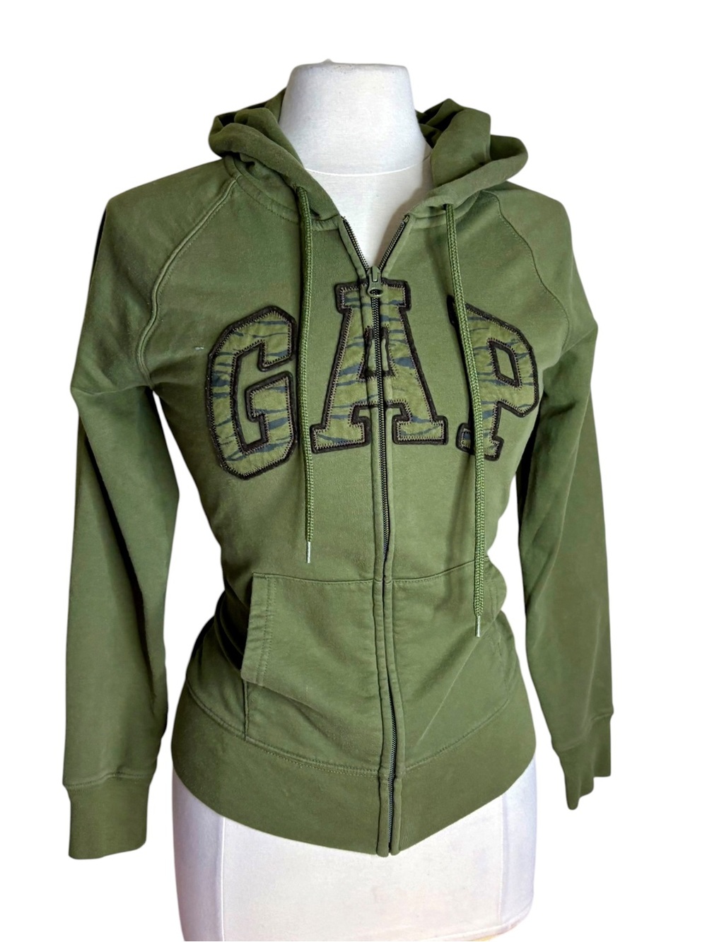 GAP Olive Green Zip Front Hoodie with Logo